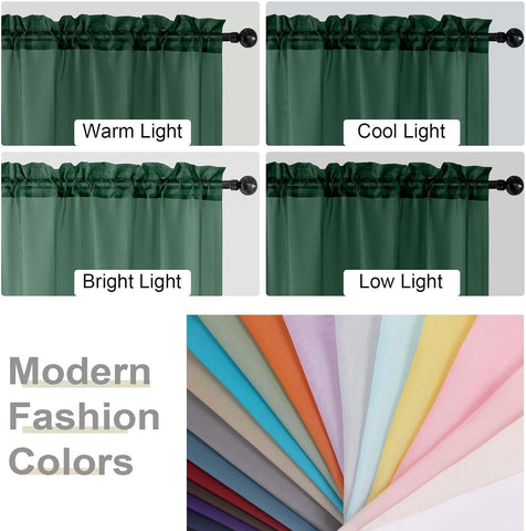 Kitchen Curtains 24 Inch Length Tier 2 Pieces, Hunter Green Sheer Curtain Solid Soft Sheer Short Curtains for Windows, Cafe Bathroom Basement Rod Pocket Drapes, Hunter Green, 42"Wx24"L Inch