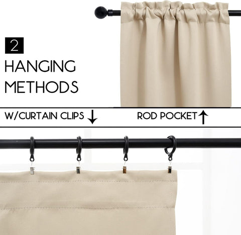 Pickluc Rod Pocket Tier Curtain - Half Blackout Curtain for Kitchen, Bathroom, Cabinet, Basement, 42 Inches Wide and 24 Inches Long, Ivory/Cream, 2 Panels