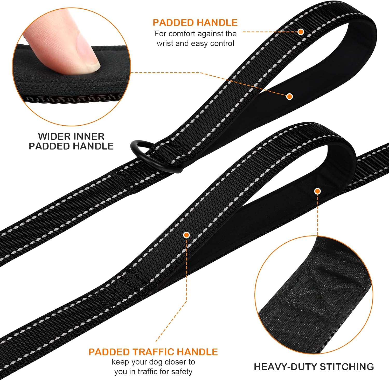 Joytale Dog Leash for Large Dogs that Pull, Double Handle, 6FT, Black