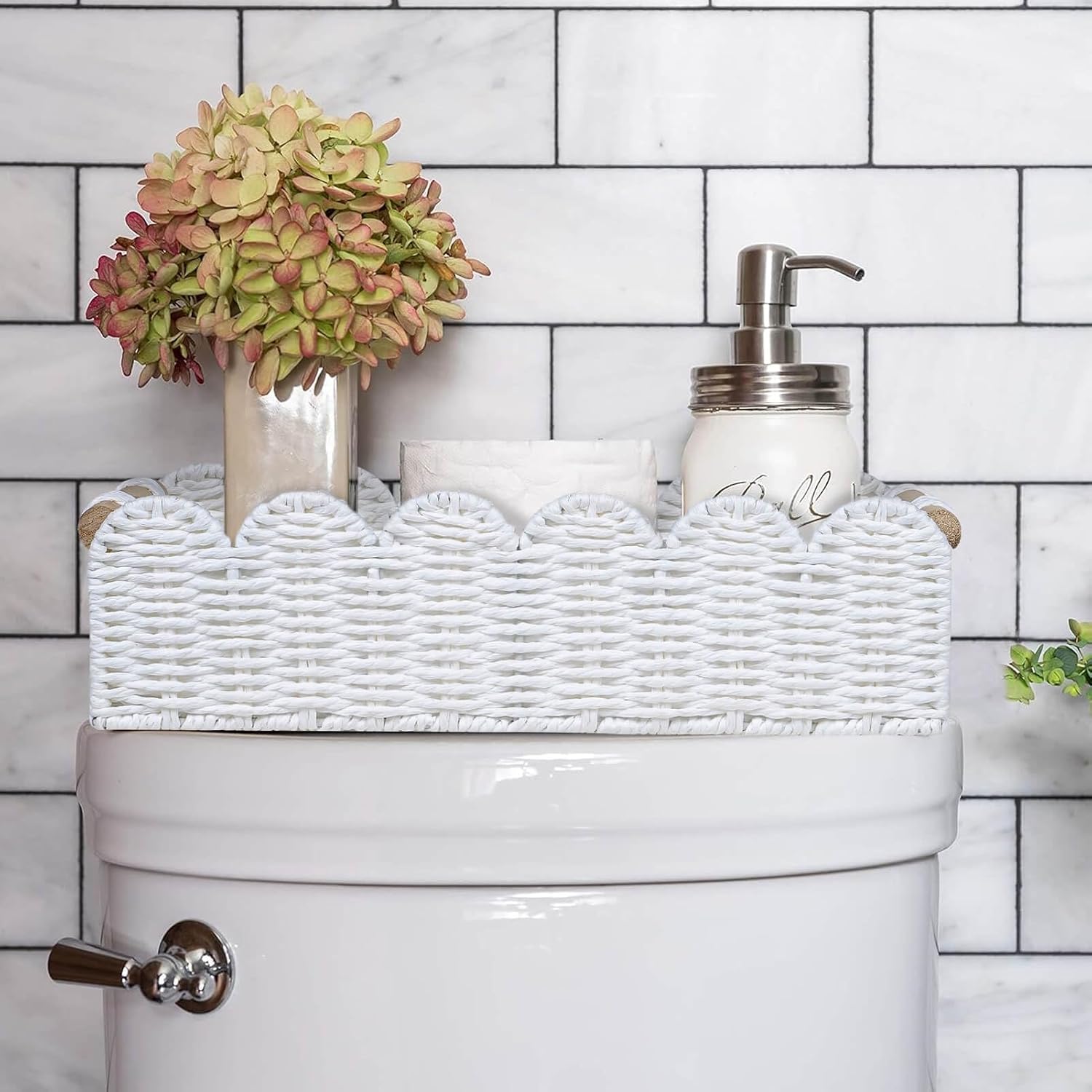 CubesLand Scalloped Toilet Paper Storage Basket W/Handle for Home Decor