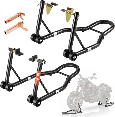 vevor Motorcycle Stand Lift 850lbs Front Rear Combo Stand Lift Stand Front Wheel Fork Stands Rear U+L Fork Swingarm Spool Stands Compatible with Most Yamaha Honda Kawasaki Suzuki Motorcycles Black