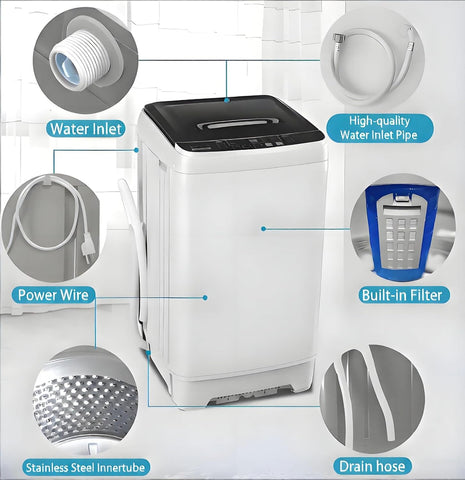 Anukis Fully Automatic Washing Machine, 13 lbs Capacity Top Load Washer with Drain Pump, 10 Wash Programs & 8 Water Levels, Household Laundry Washer, White and Gray
