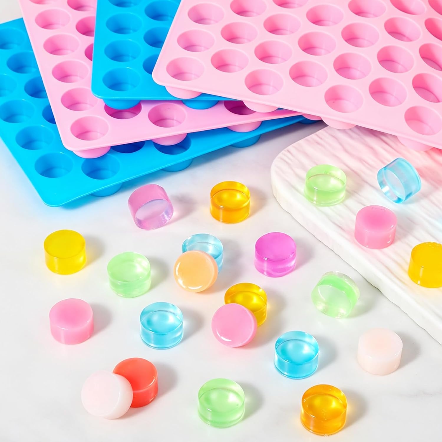 4 PCS Silicone Gummy Candy Molds, 55 Cavities Non-Stick Round Molds