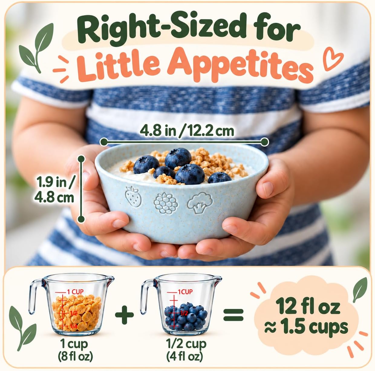 FOODLE Wheat Straw Kids Bowls - Microwave and Dishwasher Safe Toddler Bowls