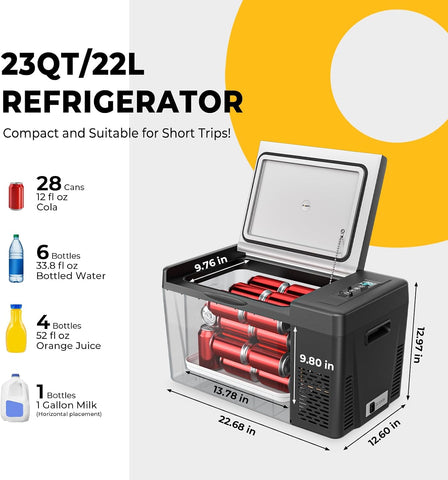 BougeRV 12v refrigerator 23 Quart, -8℉~50℉ Portable Freezer for Car, Black