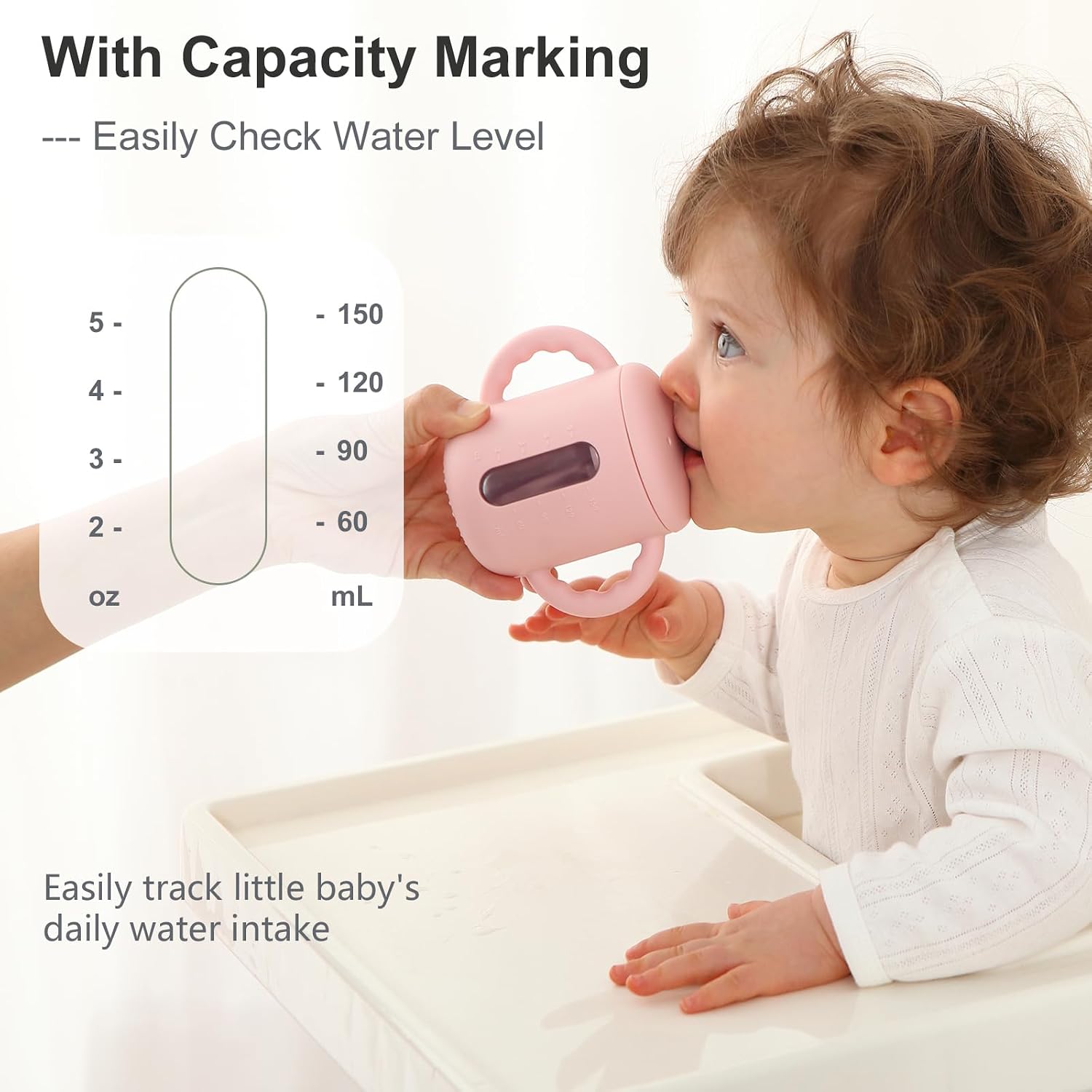 Seposeve 2 Pack Silicone Sippy Cups for Babies 6+ Months, 6 oz Straw Training Cups with Handles, Leak-Resistant Bite-to-Sip Valve, Liquid Level Window, BPA-Free, Purple Pink