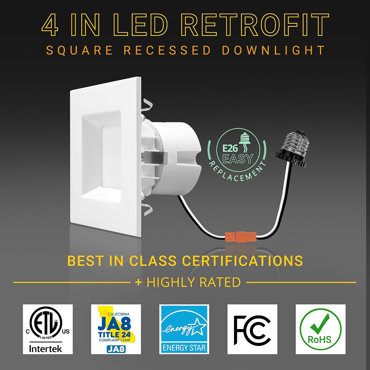 NUWATT 4 Inch Retrofit Square Recessed Lighting, 5CCT 2700K-5000K, 4 Pack