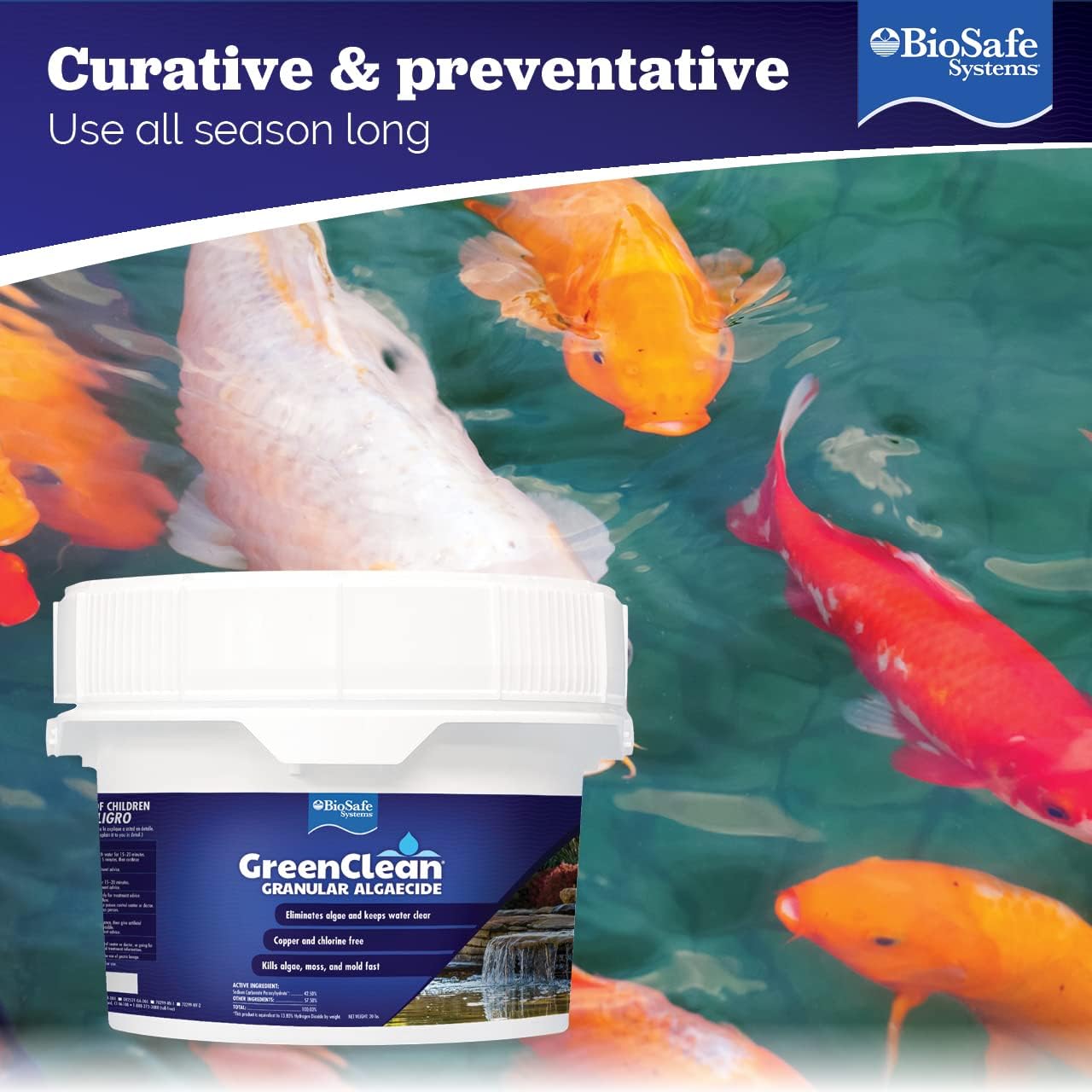GreenClean Granular Algaecide, 20 lbs, String Algae Control for Koi Ponds, Fountains, Waterfalls, Water Features on Contact, EPA Registered