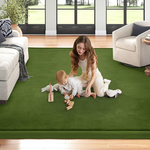 Baby Play Mat for Floor Nursery Muscle Area Rug Playroom Rug 47"x47" Elastic Foam 1.3" Thick Crawling Mat for Babies,Toddlers, Infants,Kids(Moss Green)