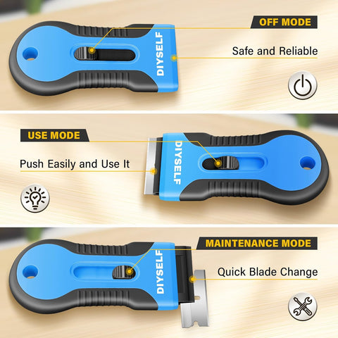 DIYSELF 2 Pack Glass Scraper, Razor Blade Scraper Tool with 10 Spare Blades