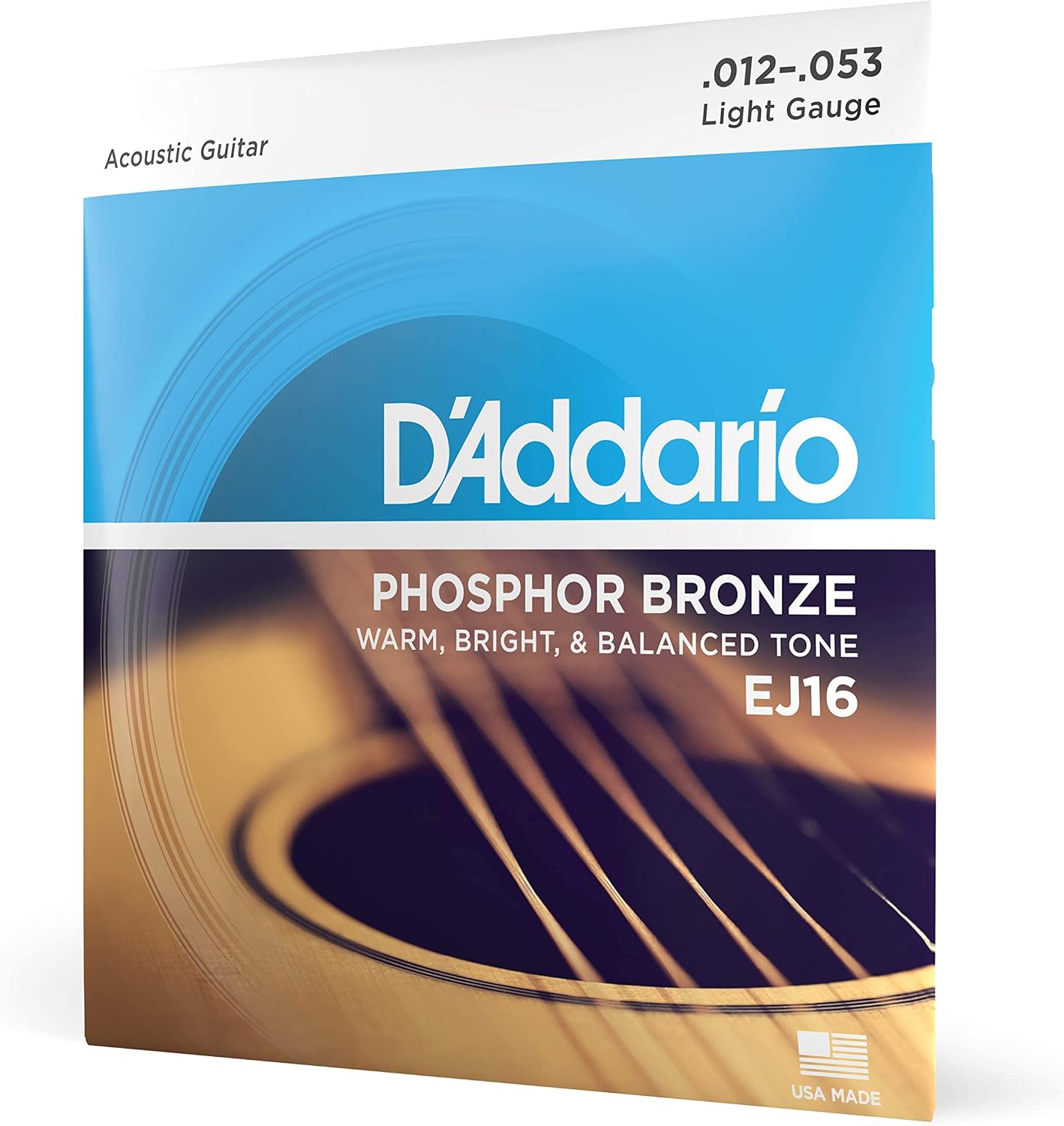 D'Addario EJ16 Phosphor Bronze Acoustic Guitar Strings, Light 12-53 Set