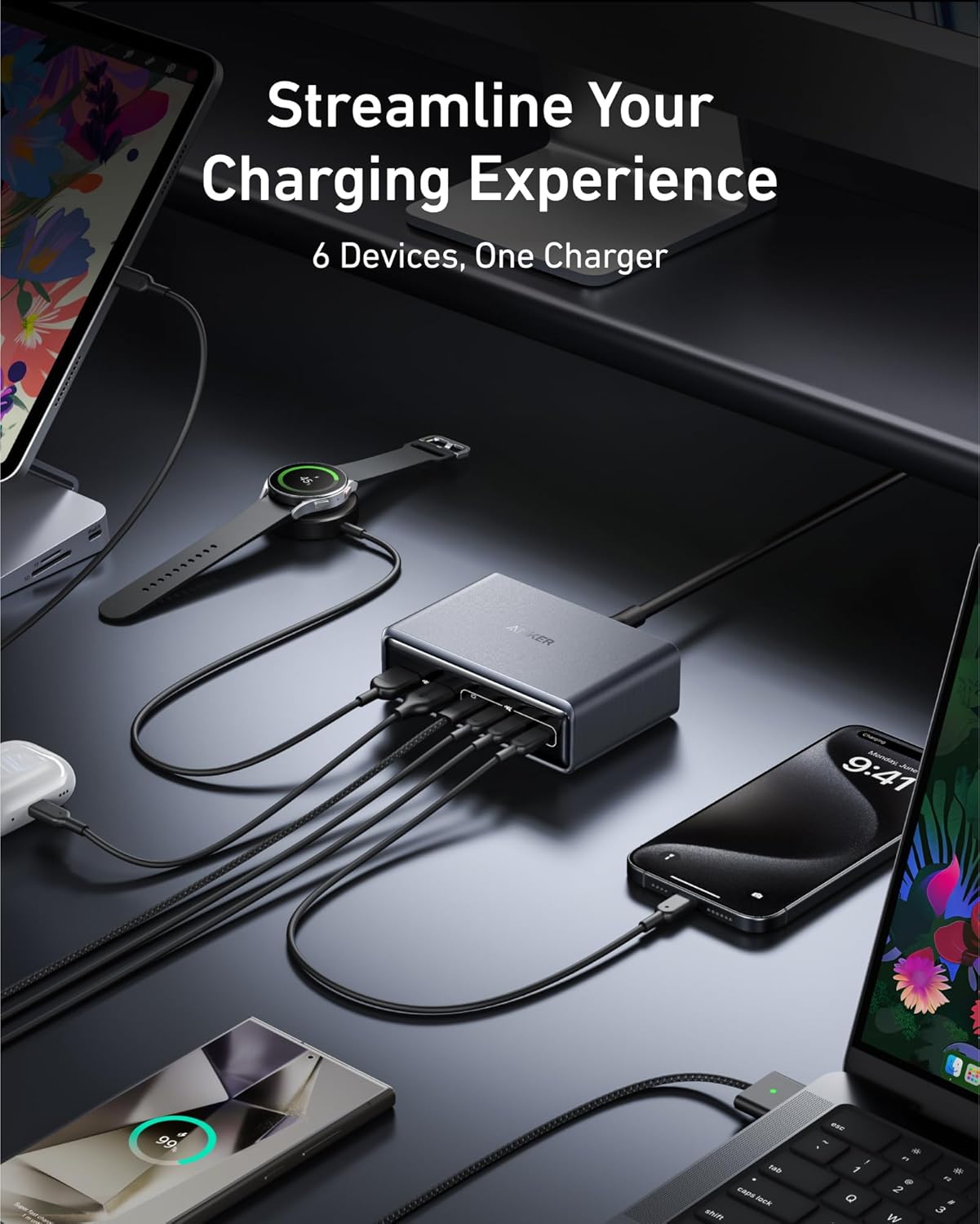 Anker Prime Charging Station, 200W 6-Port GaN Desktop Charger