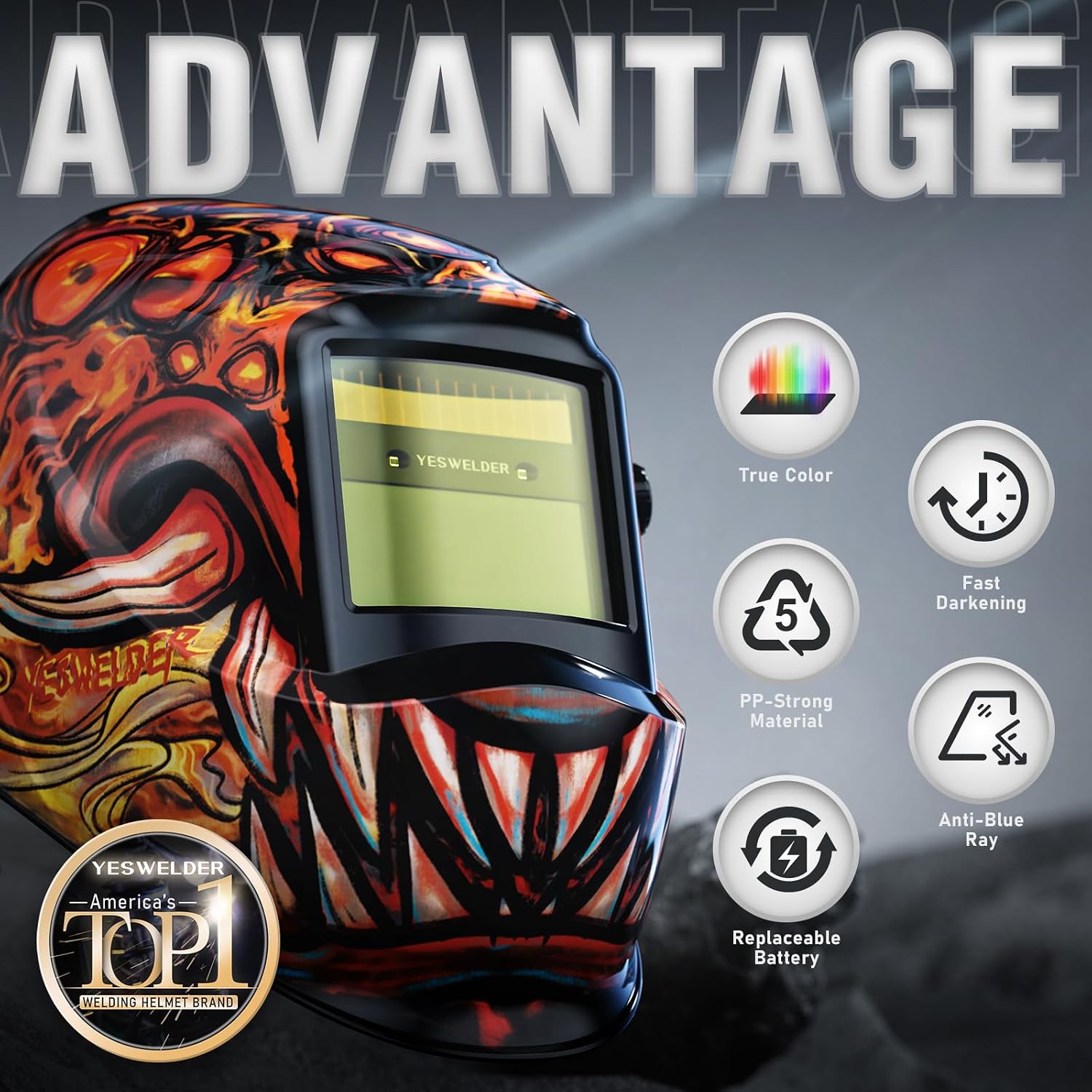 YESWELDER Auto Darkening Welding Helmet 1/1/1/1 True Color, LYG-L600A