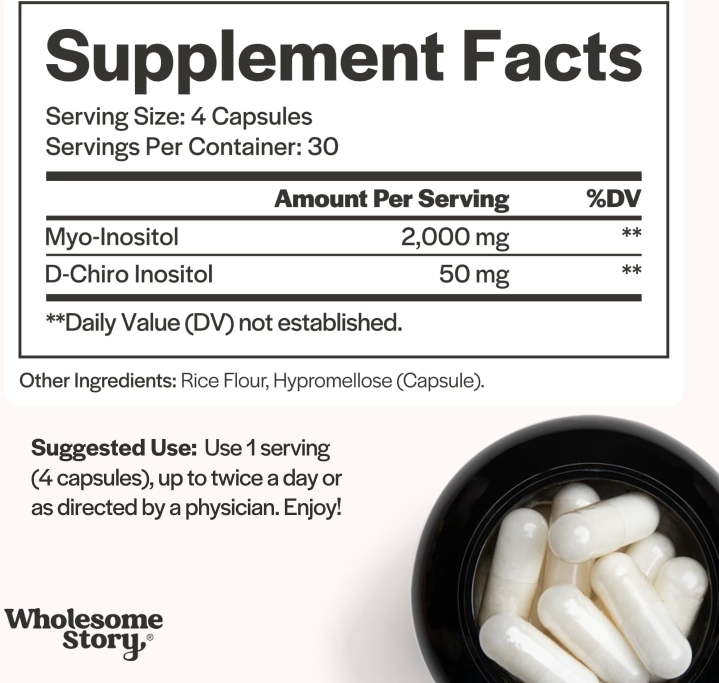 Wholesome Story Myo-Inositol & D-Chiro Inositol Supplement for Women | Fertility Supplements for Hormonal Balance & Ovarian Health Support | Myoinositol | Ideal 40:1 Ratio | 30 Servings