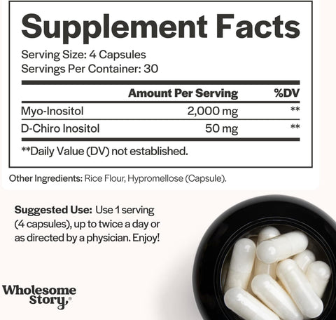 Wholesome Story Myo-Inositol & D-Chiro Inositol Supplement for Women | Fertility Supplements for Hormonal Balance & Ovarian Health Support | Myoinositol | Ideal 40:1 Ratio | 30 Servings
