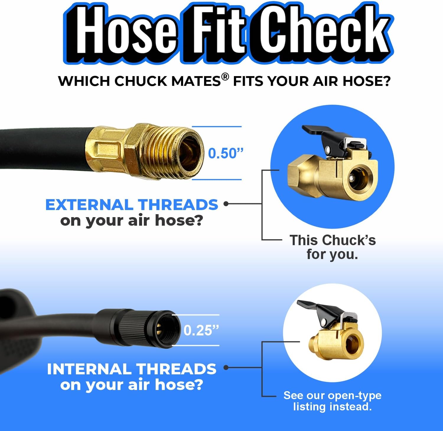Chuck Mates Premium 1/4" NPT Quick-Connect Tire Chuck, Closed-Flow (1 Pack)