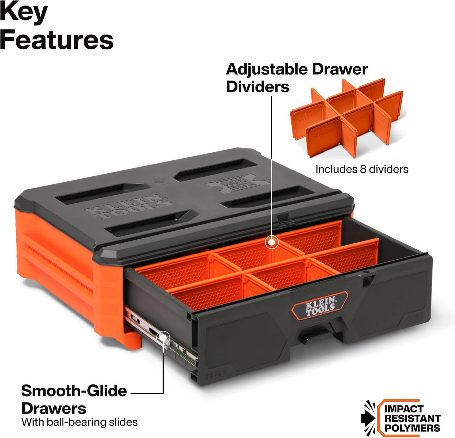 Klein Tools 54844MB MODbox Compact Single Drawer Box Full Width, Tool Storage Drawer with Ball Bearing Slides, Dividers Included, PVC Foam Mat