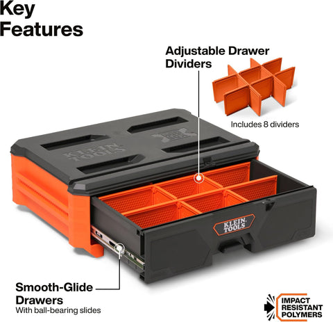 Klein Tools 54844MB MODbox Compact Single Drawer Box Full Width, Tool Storage Drawer with Ball Bearing Slides, Dividers Included, PVC Foam Mat