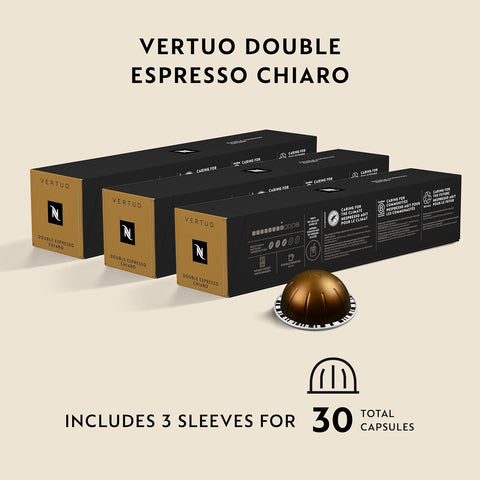 Nespresso Vertuo, Double Espresso Chiaro, 30-Count Espresso Coffee Pods | Capsules Medium Roast Pack of 1 Brews 2.7oz
