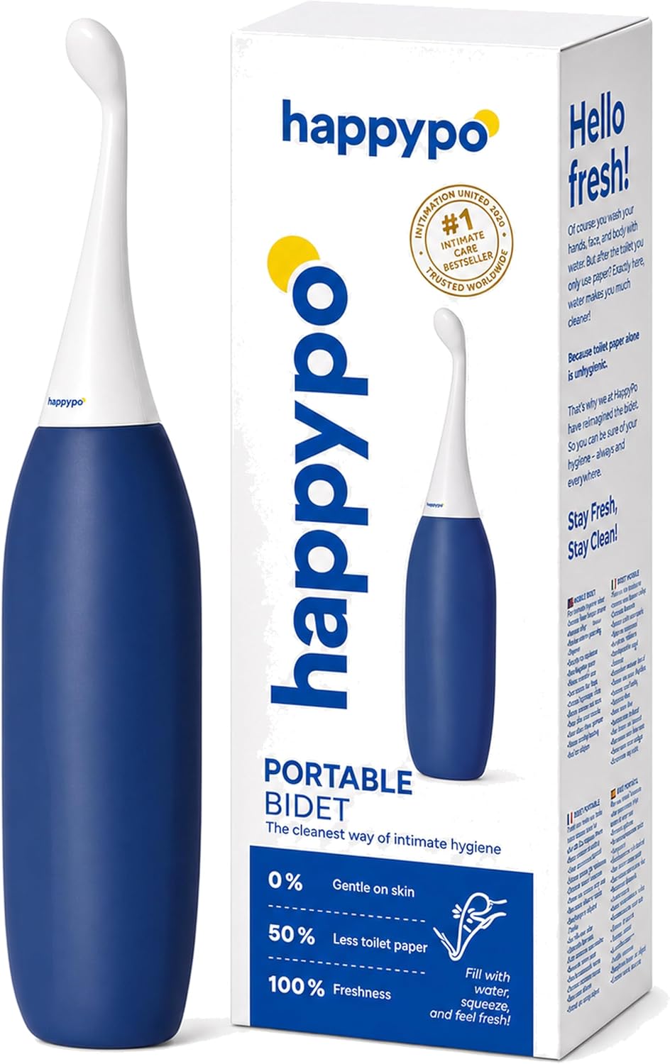 HappyPo The Original Butt Shower - Portable Bidet - The Easy-Bidet 2.0 Replaces Wet Wipes and Shower Toilet - Portable Bum Spray for Travel - Dark Blue