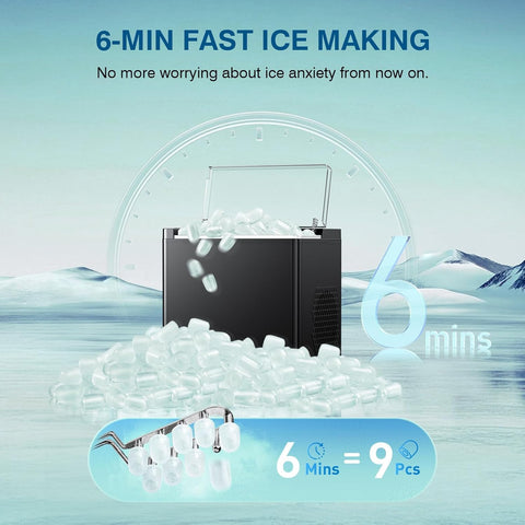 Countertop Ice Makers Machine, Portable Ice Machine Producing 9 Ice Cubes Within 6 Mins, Bullet Ice Available in Two Sizes(S/L), Compact Mini Ice Maker Appliance for Home Kitchen Camping (Soot)