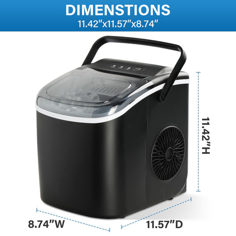 HealSmart Ice Maker for Countertop, 26lbs Ice/24Hrs, 9 Ice Cubes Ready in 6 Mins, Self-Cleaning Feature, Ice Spoon and Basket Included, for Home, Kitchen, Camping, Party, Black New
