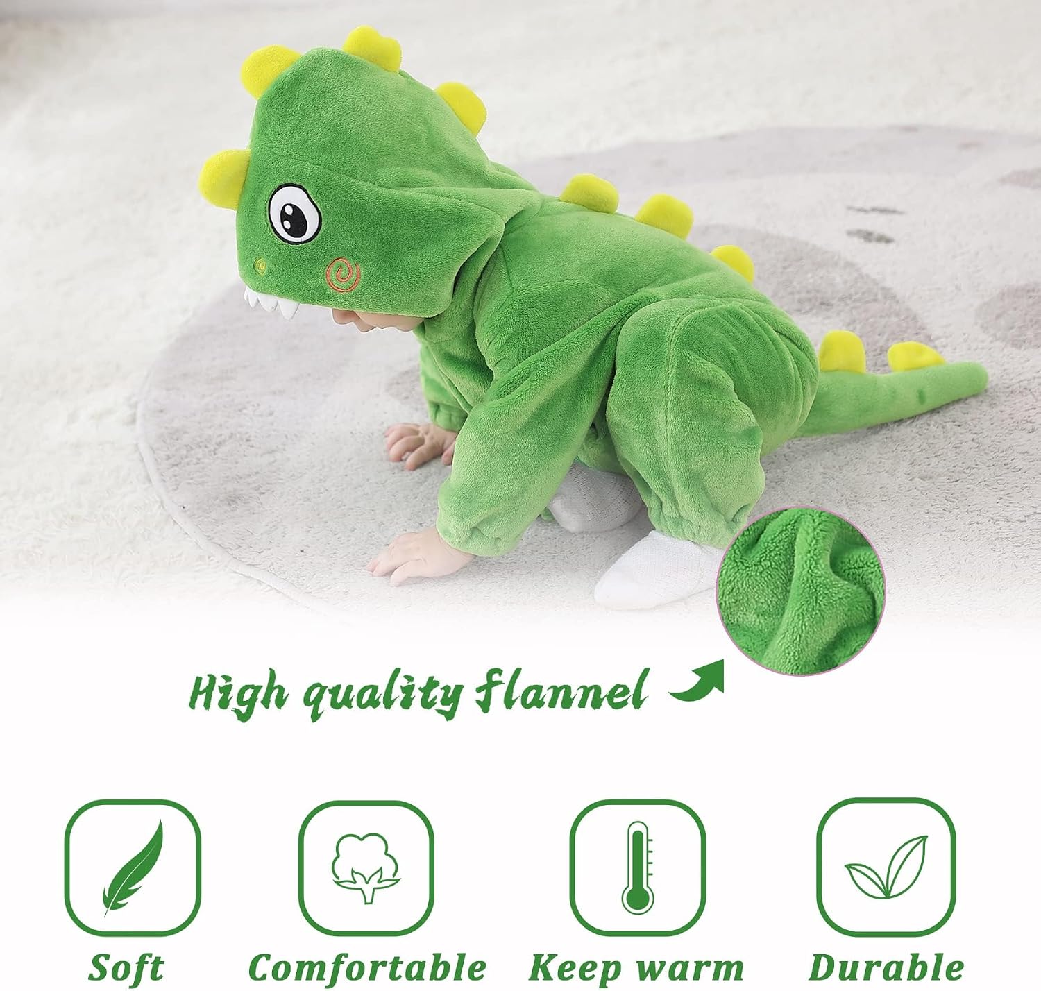 TONWHAR Dinosaur Costume for Toddler Boys & Girls, Halloween Dress Up Animal Hooded Romper One-Piece Outfit for Kids