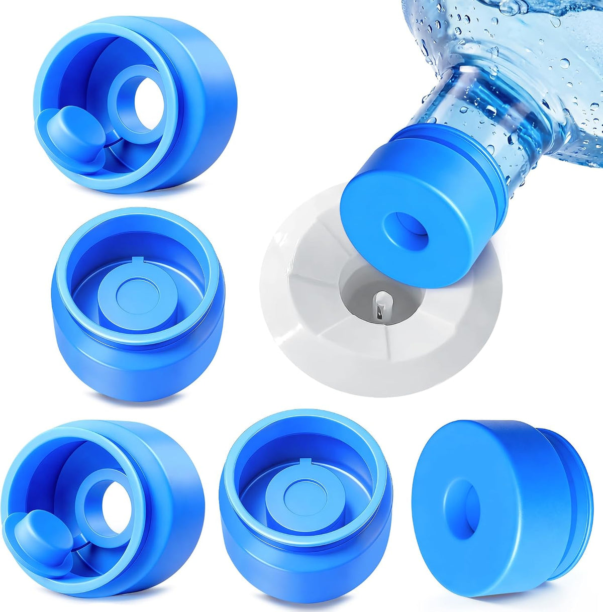 Gofriipai 3 and 5 Gallon Water Jug Cap, Silicone Reusable Replacement Cap, Non Spill Bottle Caps for 55mm Bottle Water Dispenser Caps - Pack of 3