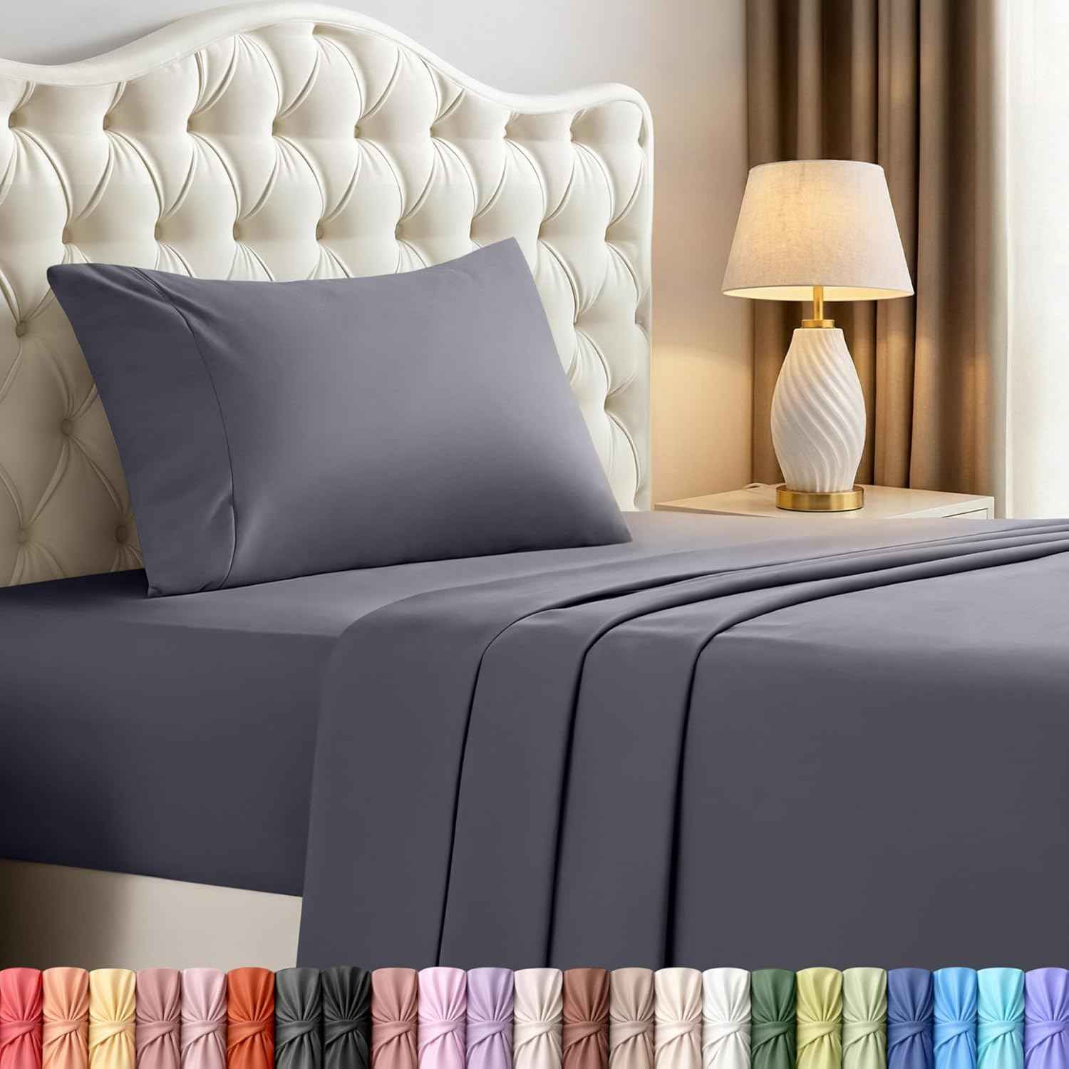 Twin Sheets Set, 3 Pieces 16" Deep Pocket Hotel Luxury Bed Sheets, Grey