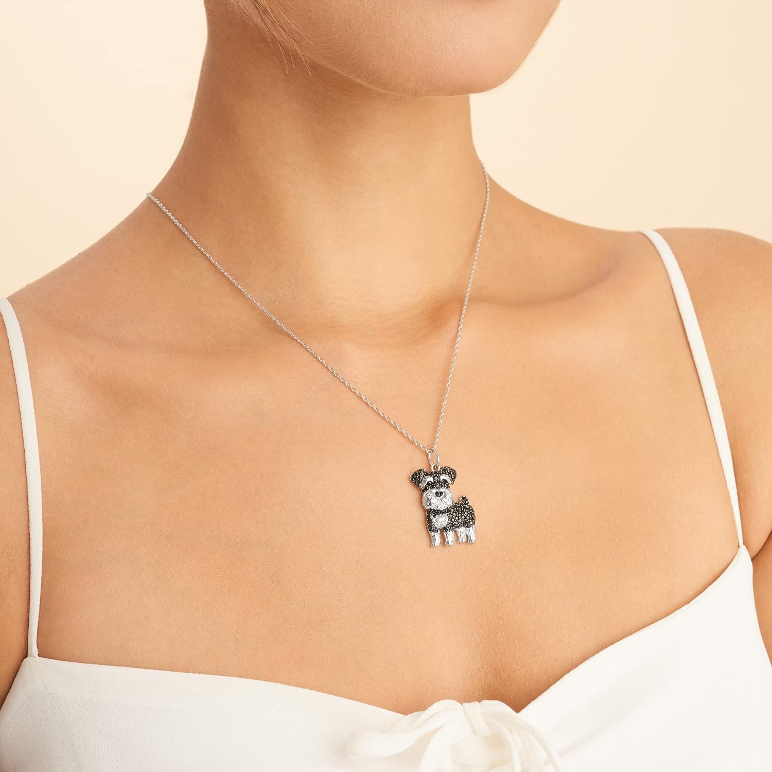 Silver Dog Breed Cubic Zirconia Pendant Necklaces for Women