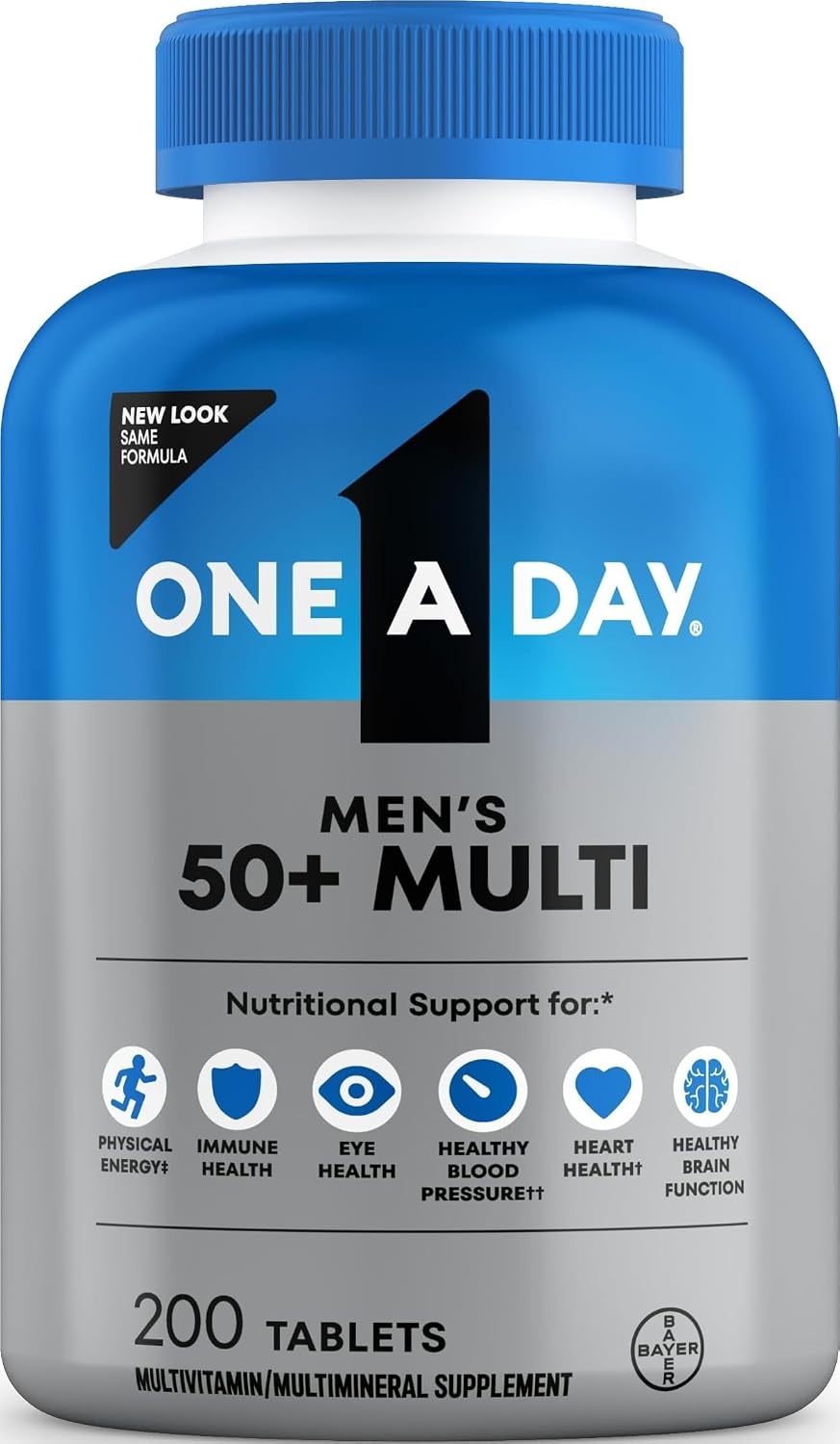 One A Day Men’s 50+ Healthy Advantage Multivitamin, Multivitamin for Men with Vitamins A, C, E, B6, B12, Calcium and Vitamin D, Tablet, 200 Count (Pack of 1)