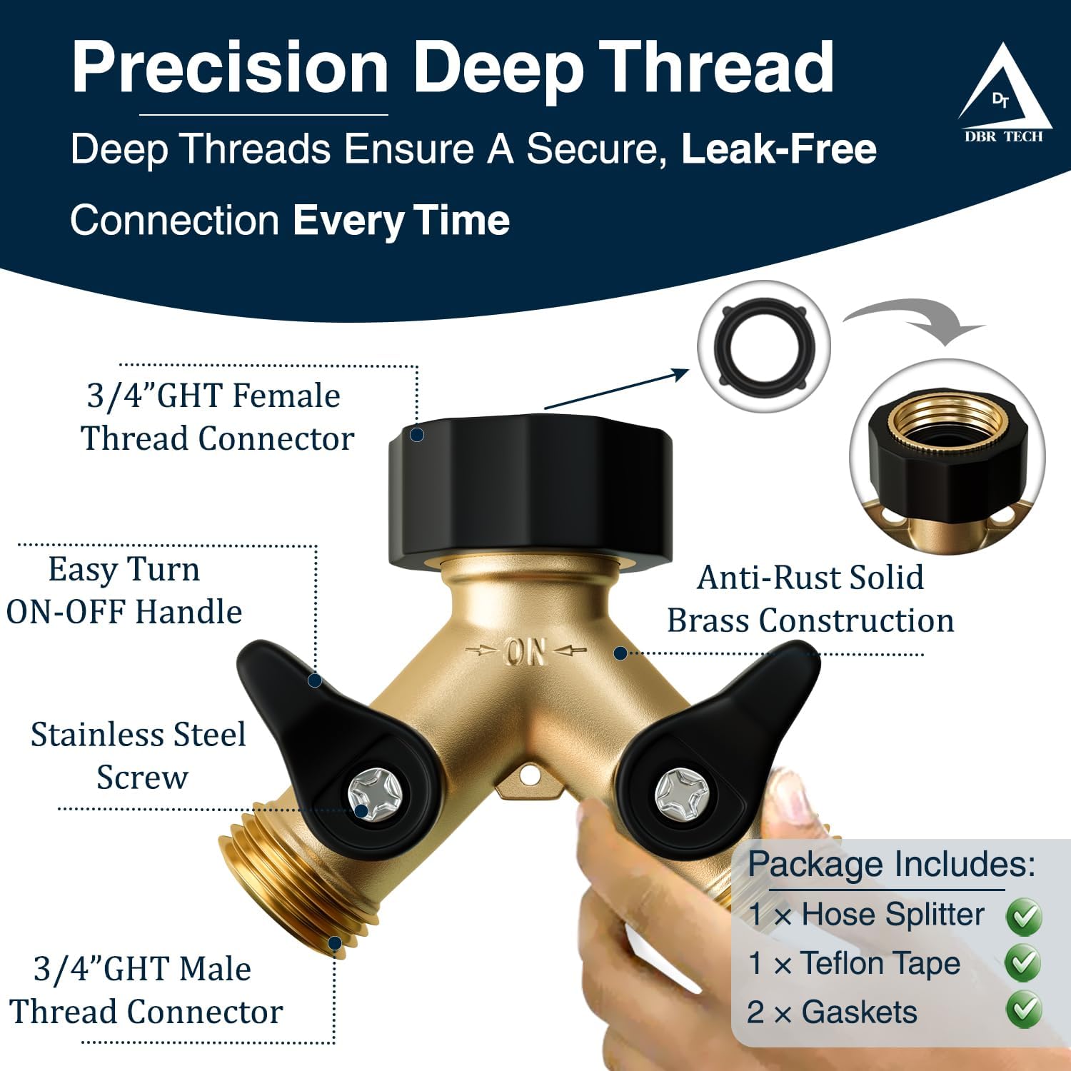 Heavy Duty Brass Garden Hose Splitter 2 Way for Water Spigot