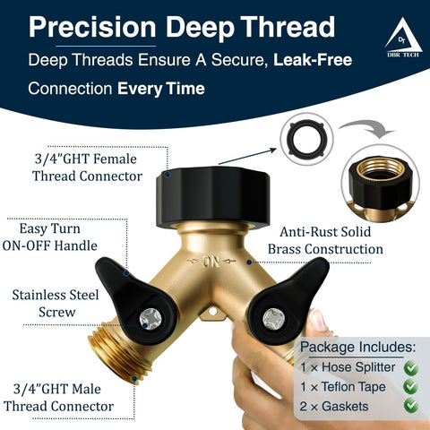 Heavy Duty Brass Garden Hose Splitter 2 Way for Water Spigot