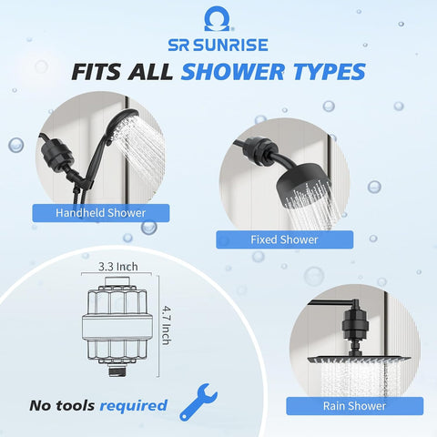 SR SUN RISE Shower Filter for Hard Water, 5 Cartridges, Black