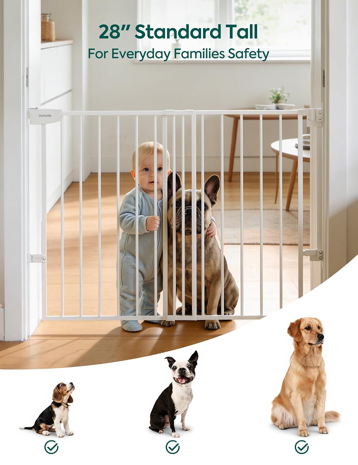 Babelio Extra Wide No Bottom Bar Baby/Dog Gate, 28" H, 29.7-46.5" W, White
