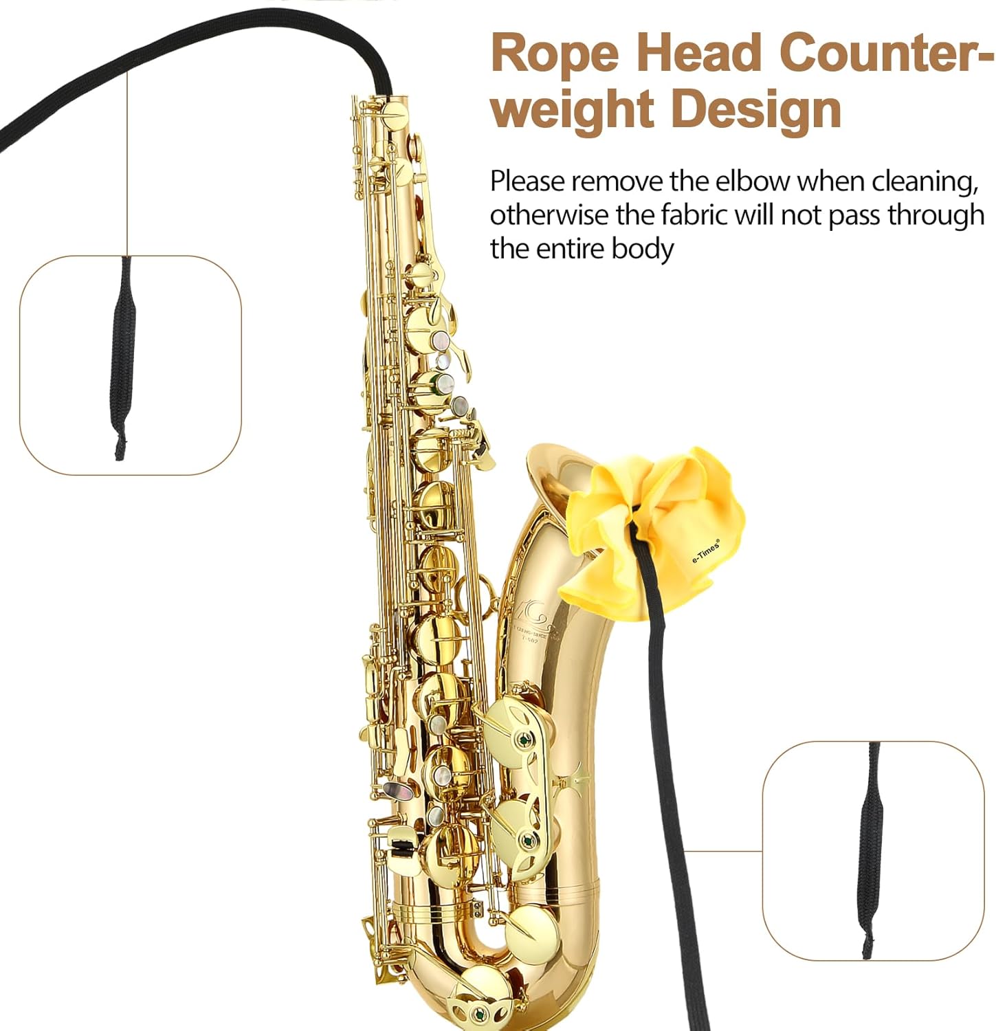 Saxophone Cleaning Cloth Kit, for Alto Tenor Soprano Sax and Other Wind & Woodwind Instruments, Including 1 * Cleaning Cloth and 1 * Mouthpiece Brush