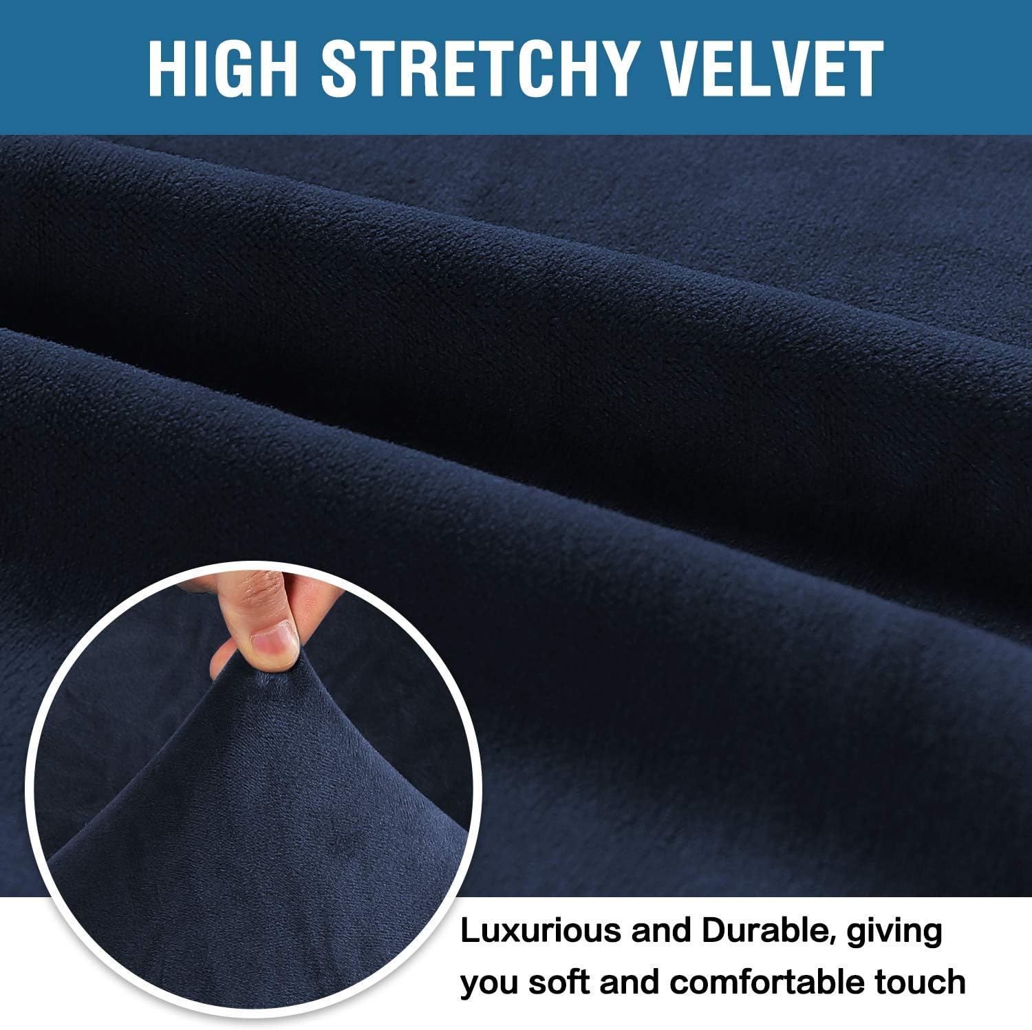 H.VERSAILTEX Stretch Velvet Loveseat Covers for 2 Cushion Couch Covers for Living Room Sofa Covers Slipcovers with Non Slip Straps Bottom, Ultra Thick Comfy Velour (Width 58"-72", Navy)