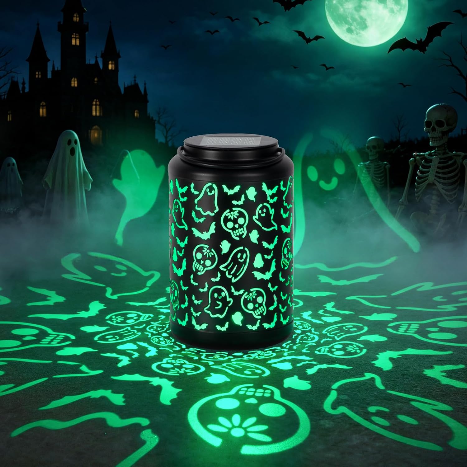 Halloween Decorations Outdoor Skull&Ghost Solar Lantern Green Light
