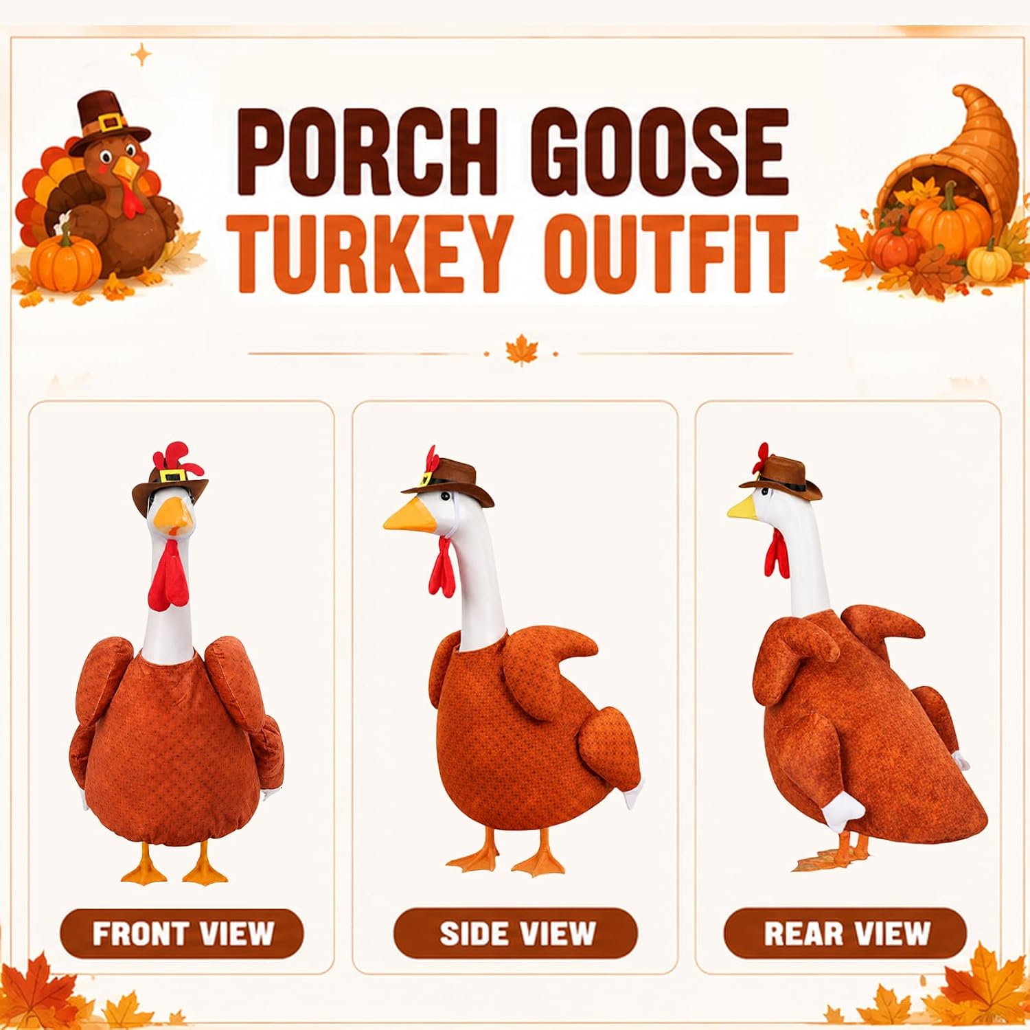 Thanksgiving Porch Goose Outfit Turkey Costume for 23" Goose, Yard Decor