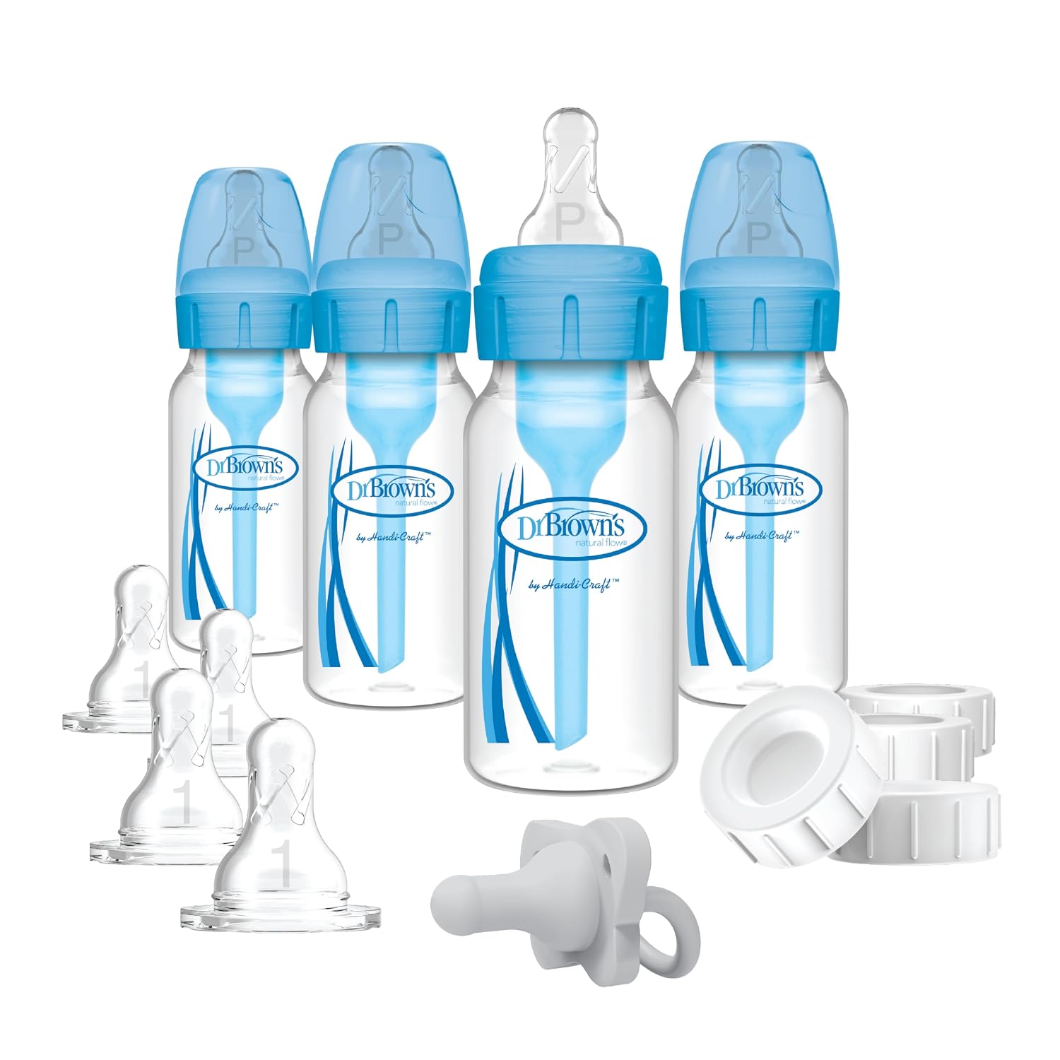 Dr. Brown's Wide-Neck Breast to Bottle Pump & Store Feeding Set, Blue, 0m+