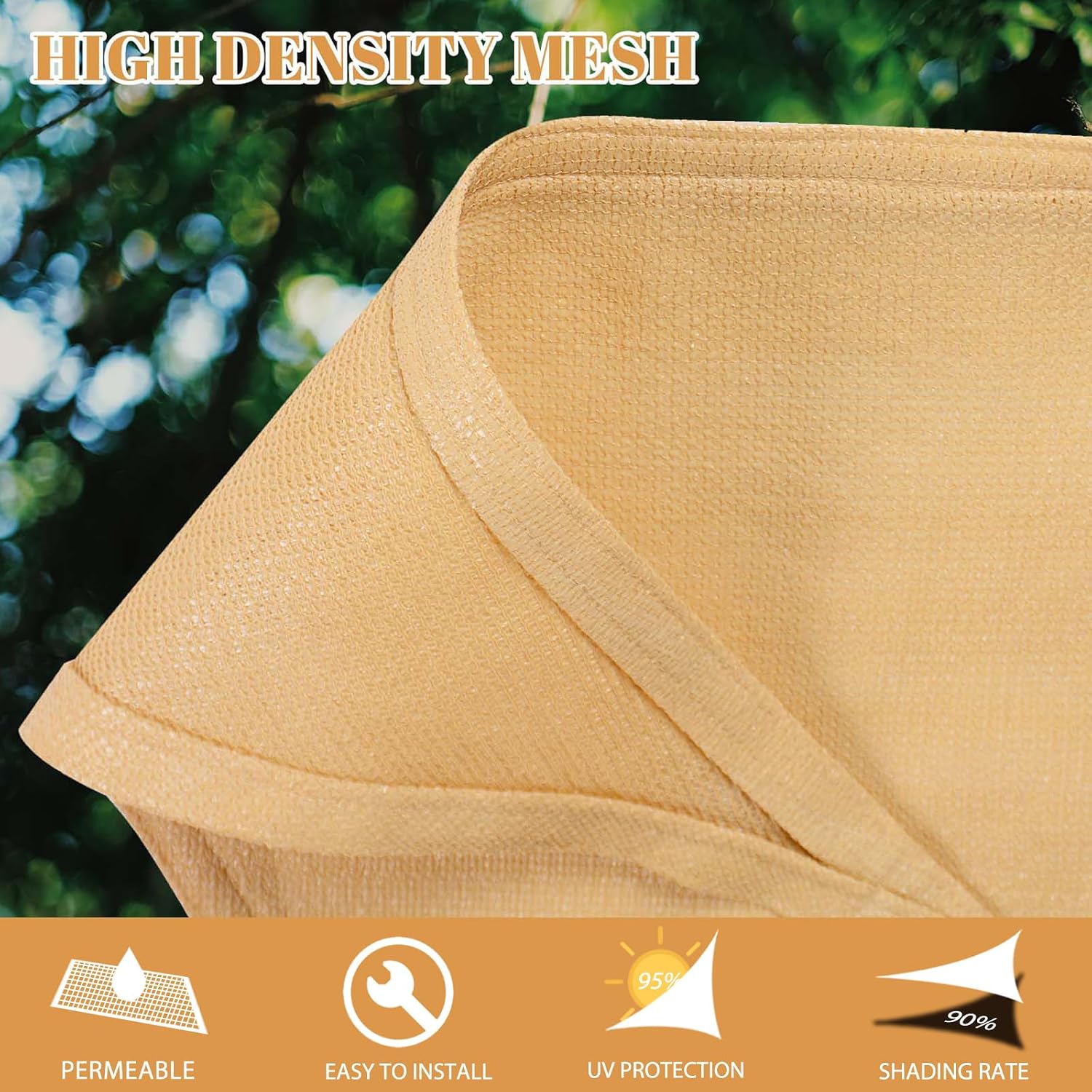 Cool Area Sun Shade Sail, Triangle 18x21x27.7ft, Sand (Custom Size)