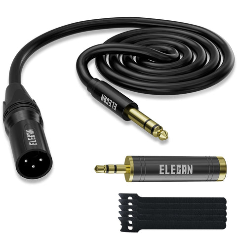 Elecan 6.35mm (1/4 Inch) TRS Male to XLR Male Cable 25 Ft, Balanced Professional Shielded Stereo Microphone Cable Cord, Gold Plated for Mixer AMP Speaker Amplifier with 6.35 to 3.5mm Adapter+Ties