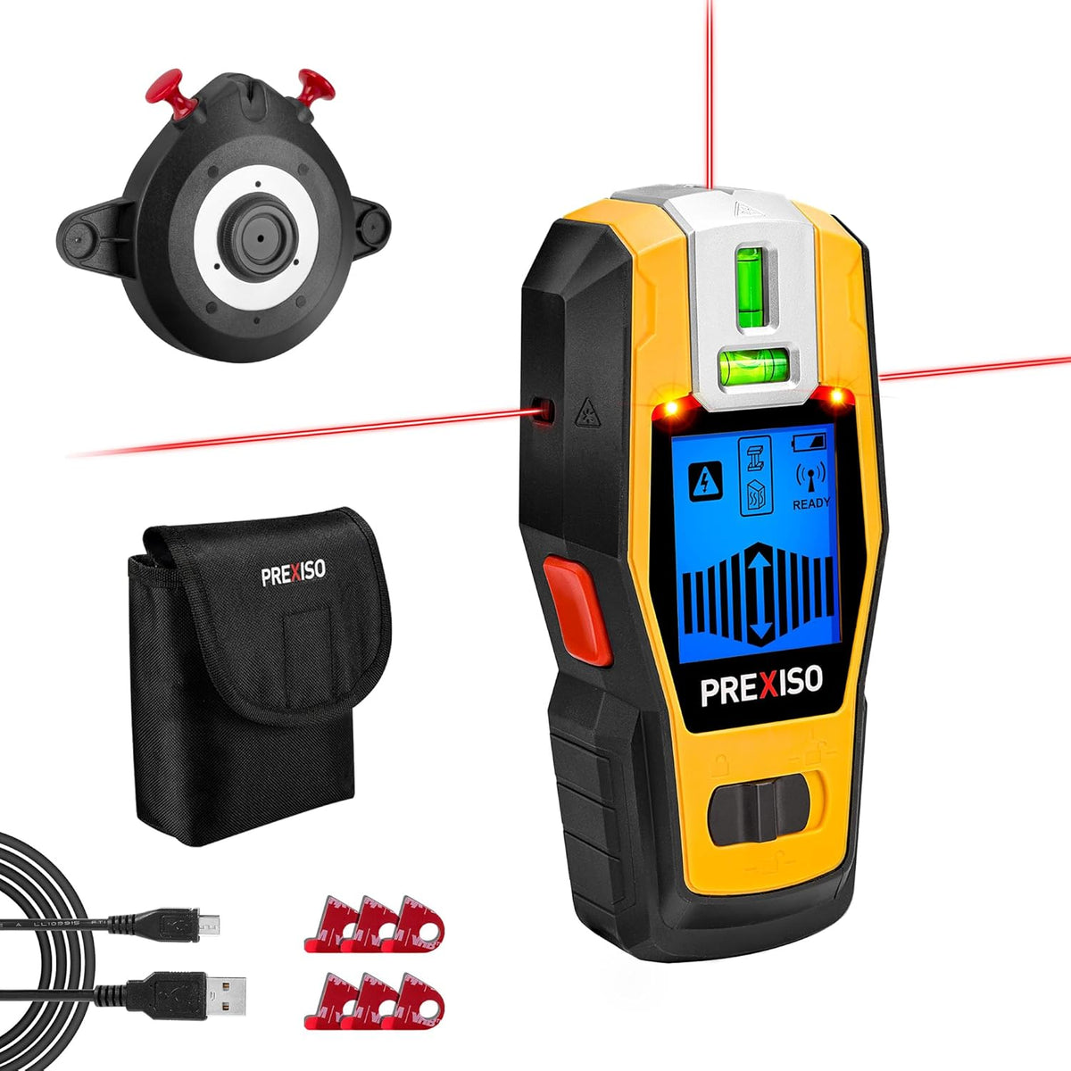 PREXISO 2-in-1 Stud Finder with Laser Level, Rechargeable Cross Line Laser