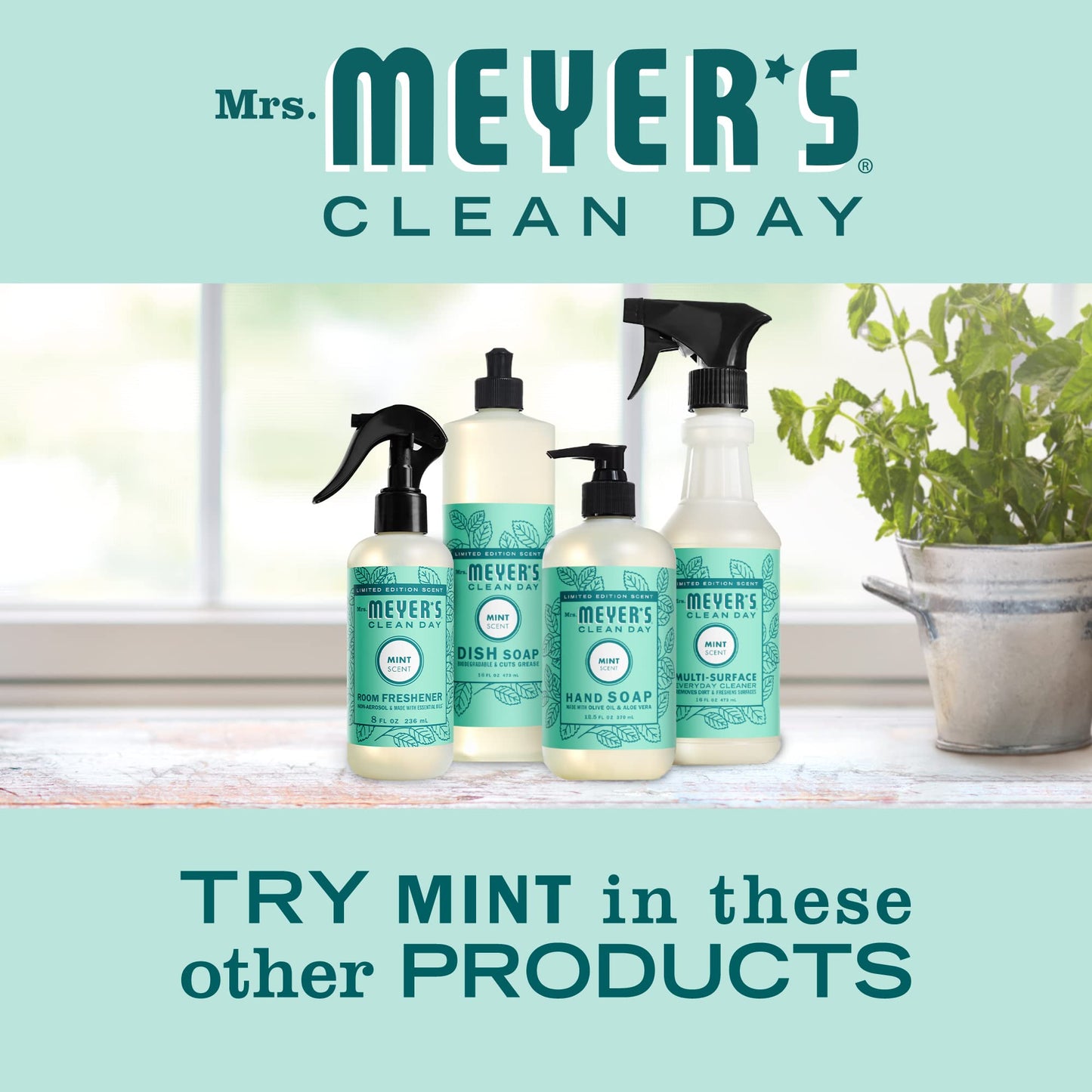 MRS. MEYER'S CLEAN DAY Hand Soap, Made with Essential Oils, Biodegradable Formula, Limited Edition Mint, 12.5 fl. oz - Pack of 3