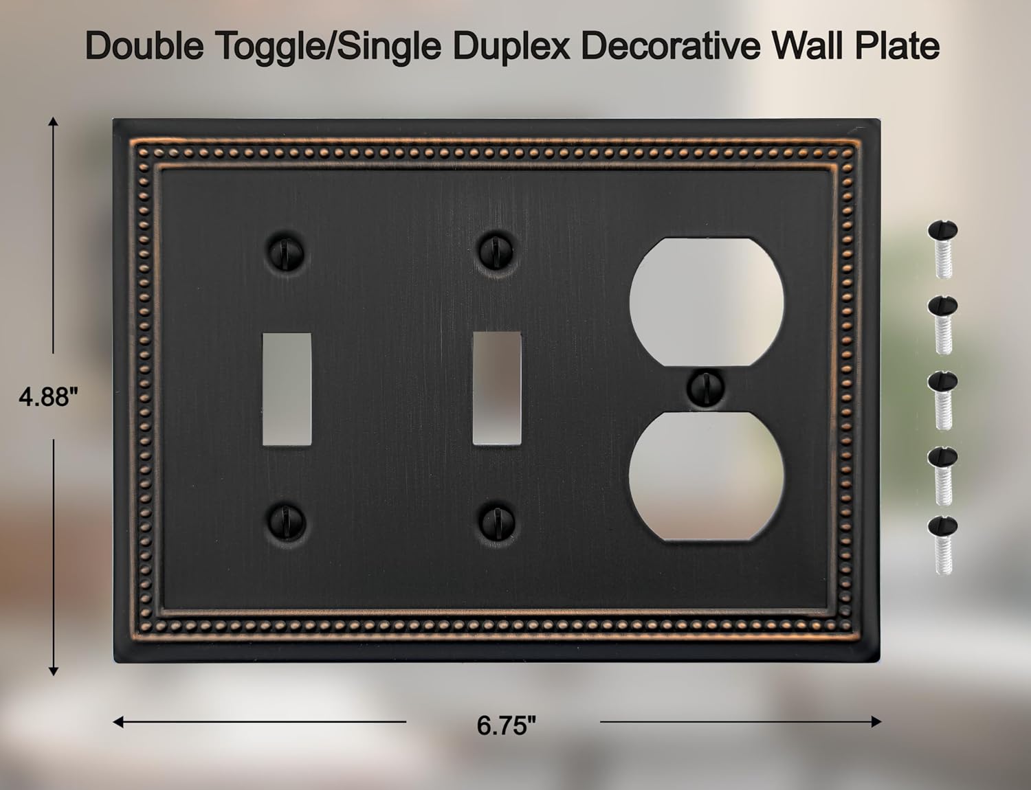 OKAWYC Double Toggle/Single Duplex Light Switch Cover Belaire Beaded Metal Wall Plate, 2-Pack Aged Bronze 3 Gang, Oil Rubbed Bronze Light Switch Cover Outlet Cover Decorative Wallplate, Durable