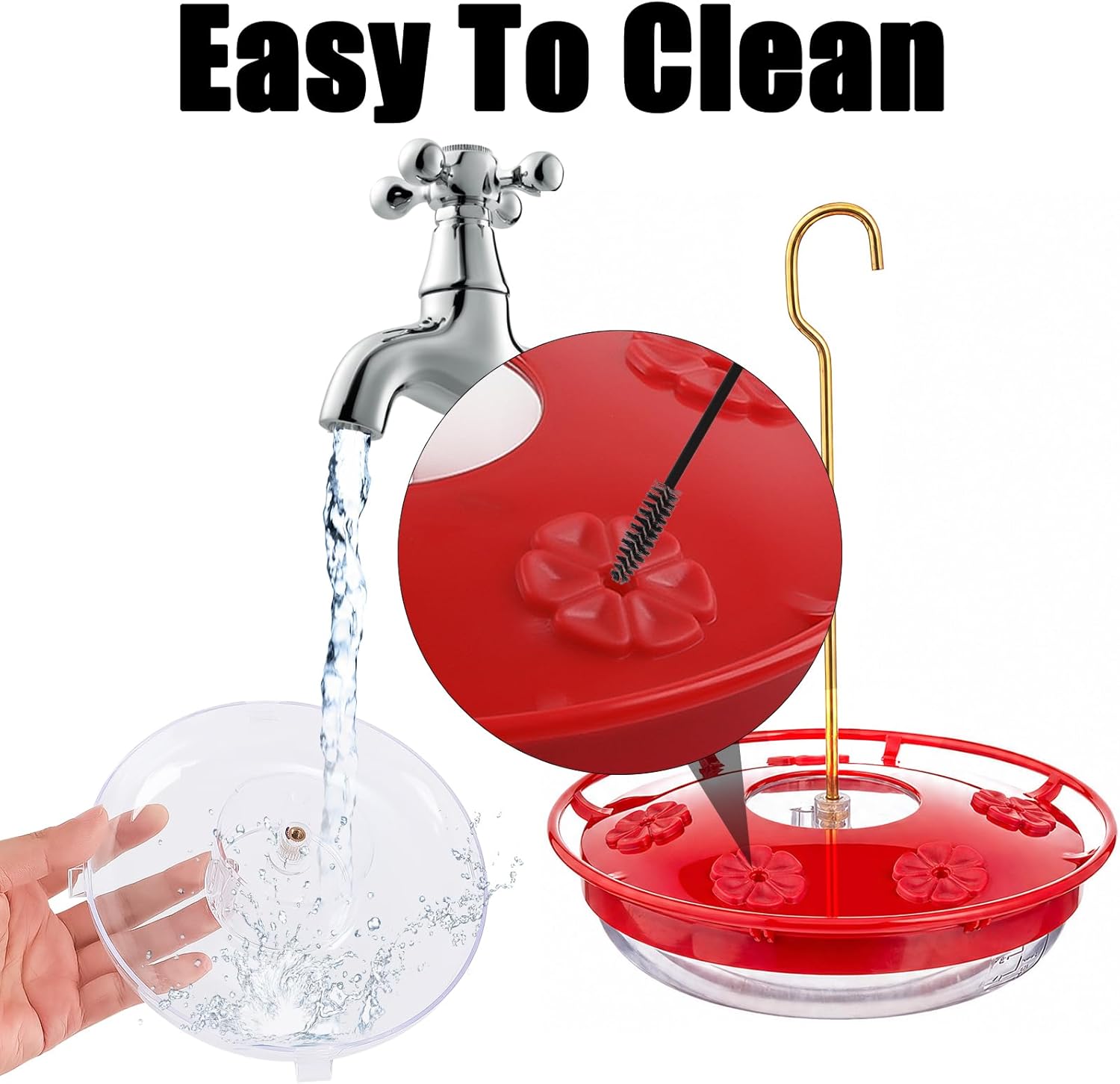 FEED GARDEN Saucer Hummingbird Feeders for Outdoors Hanging, 2 Pack 16oz Leak-Proof Nectar Feeder with Bee Guards Built-in Ant Moat, 5 Feeding Ports, Wide Mouth Easy Refill & Clean, BPA-Free,Red