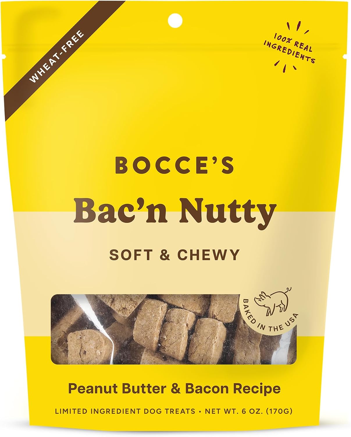 Bocce's Bakery Bac'n Nutty Soft & Chewy Dog Treats, PB & Bacon Flavor (6oz)
