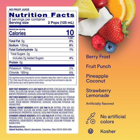 Pedialyte Electrolyte Solution Freezer Pops, Hydration Variety Pack-64ct