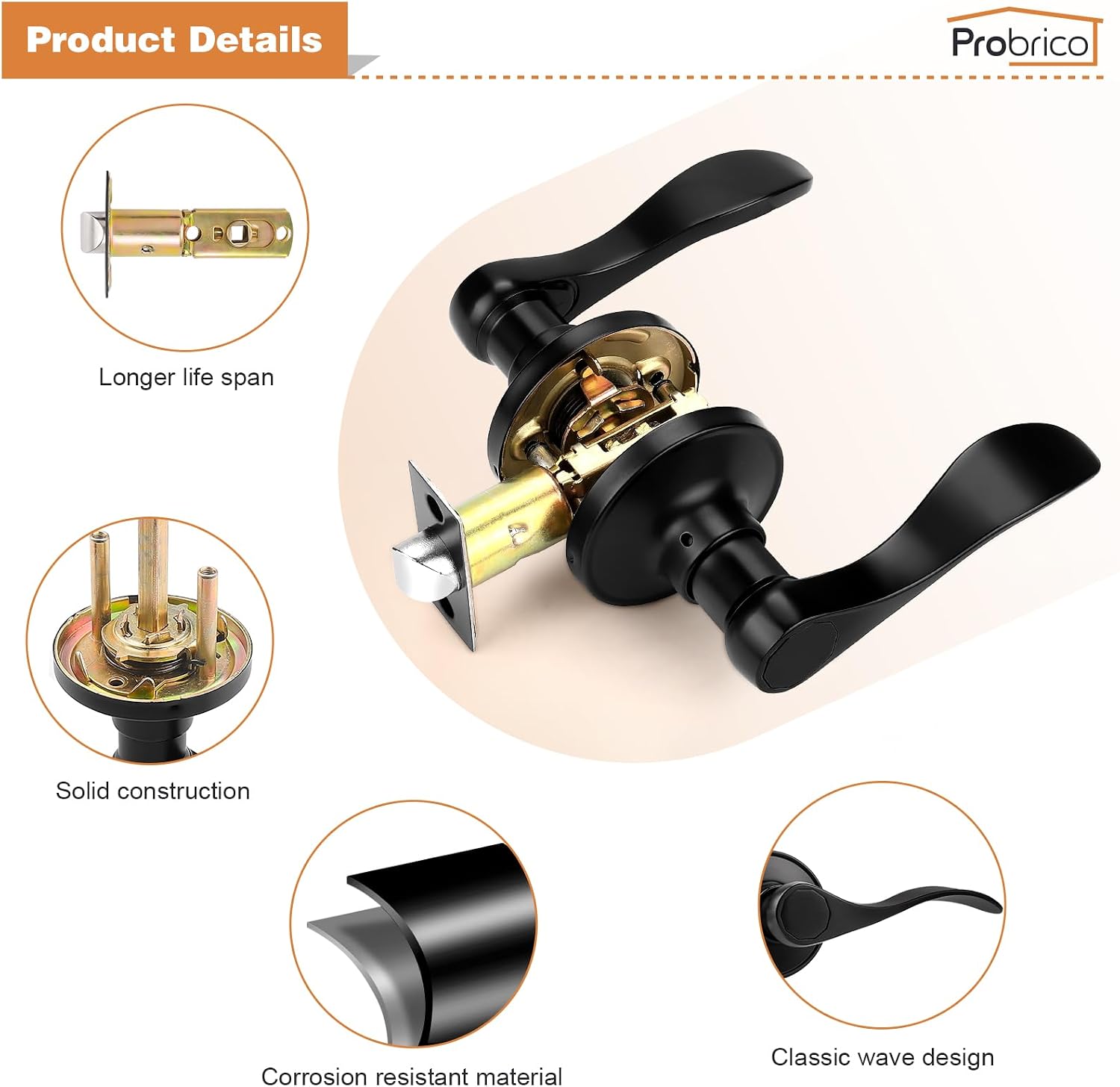 Probrico 2 Pack Passage Levers Matte Black, Keyless Interior Door Hardware Cloud Shape Contemporary Style Lockset Lever Handle