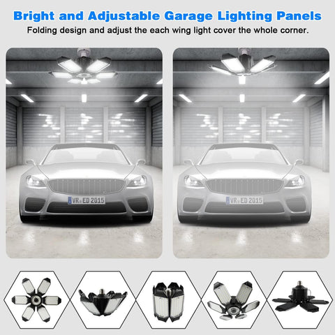 LED Garage Light - 160W LED Garage Ceiling Lights 16000LM Super Bright Garage Lighting with 6 Deformable Panels E26/E27 Screw in Led Shop Lights for Basement Workshop Warehouse Attic